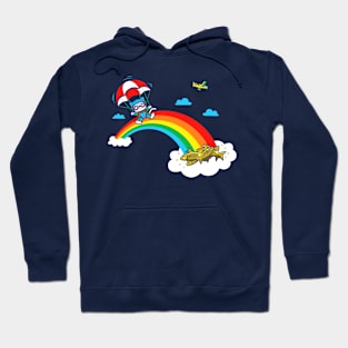 Cute Kawaii Kitty Cat Parachute On A Rainbow Hoodie